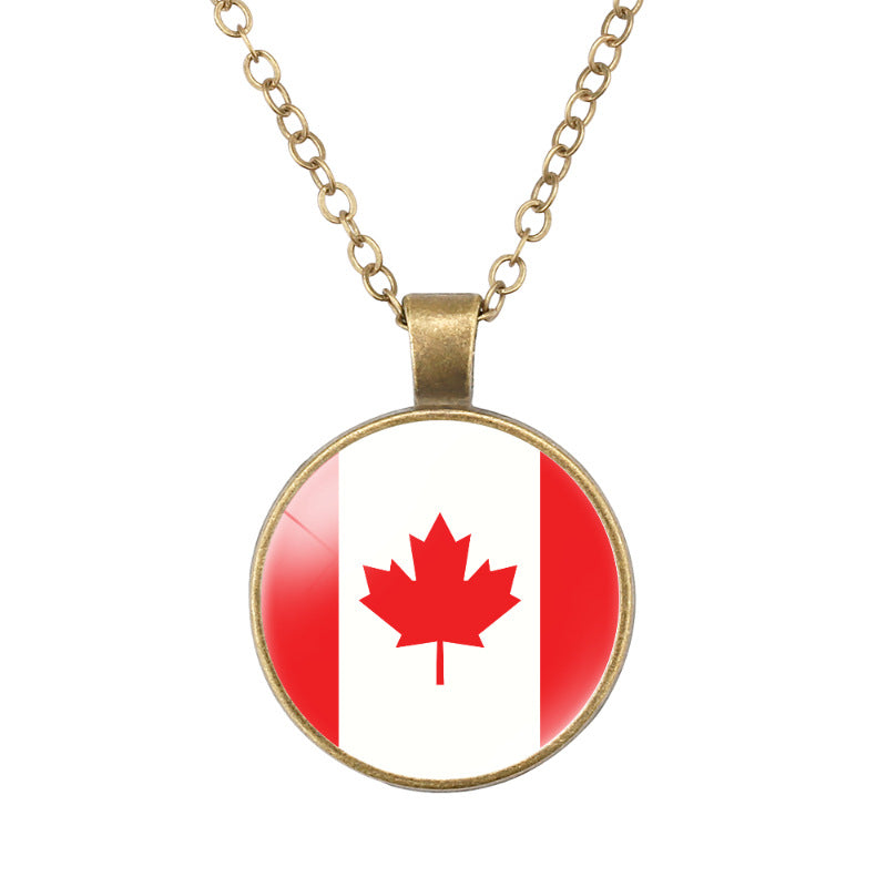 Wholesale North American National Flags Time Gem Round Retro Pendant Necklace